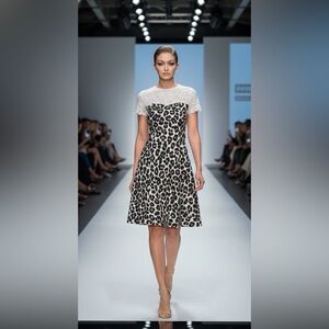 BLUGIRL Blumarine leopard print fit to flare dress with lace embellishments 8